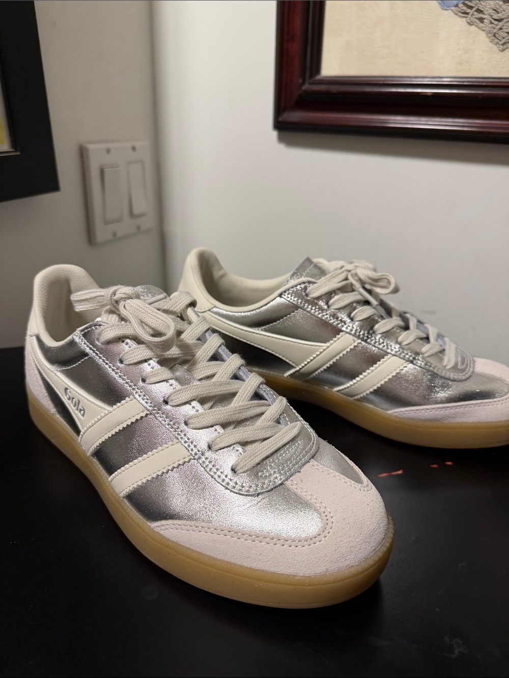 Gola Silver & Cream Retro-Style Sneakers